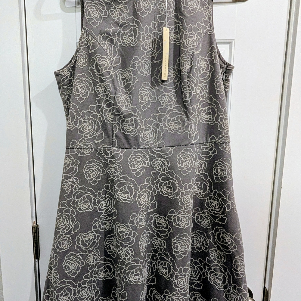 LC Lauren Conrad Gray Floral Midi Dress